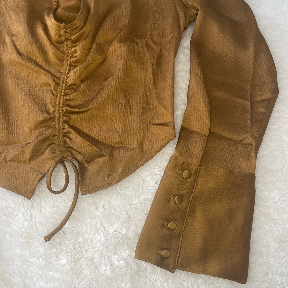 Free People Aurora Long Sleeve V-Neck Blouse in tiger eye - Picture 7 of 7